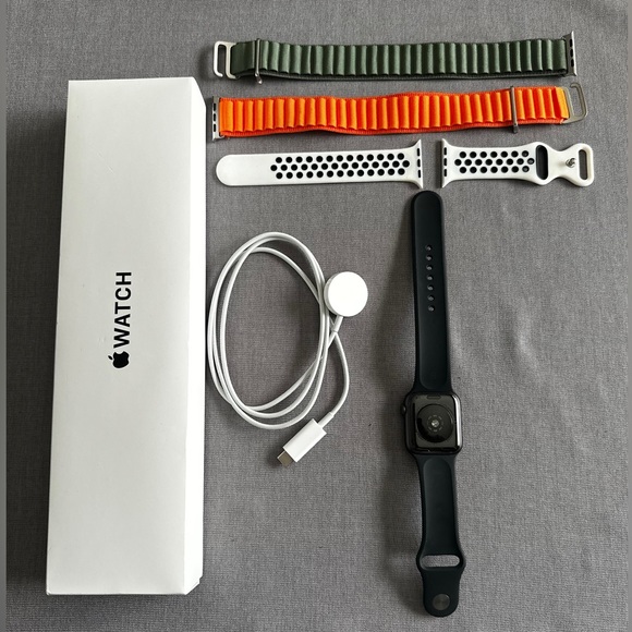 Apple Watch SE with Black, Orange, White, and Green Bands - Picture 2 of 2